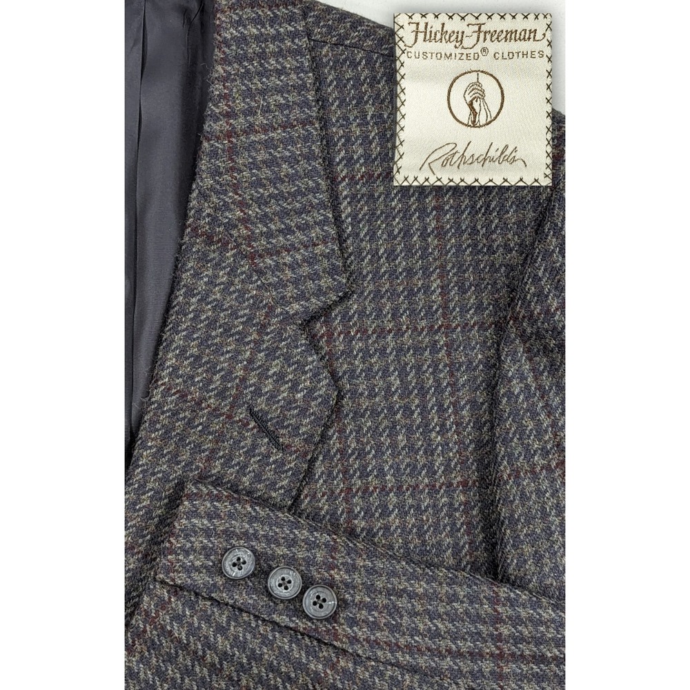 Vitg Hickey Freeman Blazer Sport Suit Jacket‎ Houndstooth 44R SLIM SOFT TWEED